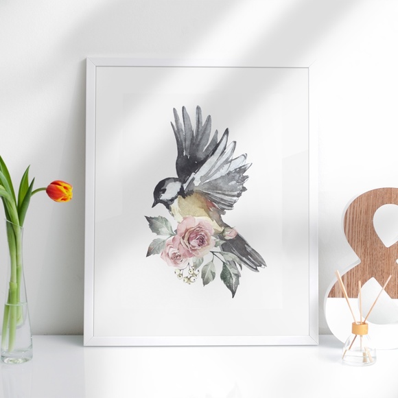Chickadee Cute Bird Wall Art Print Poster Illustration Unframed - Picture 3 of 16